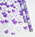 Пленка прозрачная двухцветная с рисунком Сердечки бело-сиреневая 70см*10ярд ± 5%