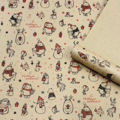 Упаковочная бумага Новогодние друзья краснай/черный на коричневом фоне 720мм/60гр/10м ± 5%