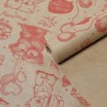 Крафт бумага Мишки красный цв. на коричневом фоне  720мм/60гр/60мкр/10м ± 5%