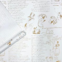 Крафт бумага Пушкин золотой на белом фоне 700мм/60гр/10м ± 5%