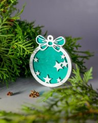 Игрушка новогодняя двухслойная Звезды в шаре с бантом изумрудный/серебро 83 мм