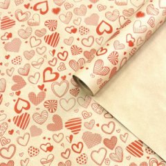 Крафт бумага Сердечное ассорти красный на коричневом фоне 720мм/60гр/10м ± 5%