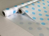 Пленка матовая с рисунком белая-горох крупный небесно-голубой  580мм/12м±5% 50мкр