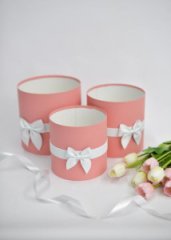 Коробки круглые без крышек Набор из 3х (16*16/18*18/20*20) с бантиком красно-коричневый