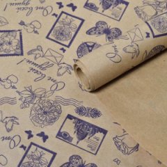 Крафт бумага глянц.вл. Европа Марки фиолетовый цв. на коричневом фоне 70 см* 8,5 м ±10 см