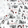 Упаковочная бумага Деревенька красный/черный на белом фоне 700мм/60гр/10м ± 5%