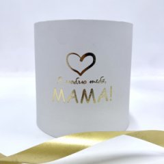 Коробка круглая без крышек 15*15 с тиснением Я люблю тебя, мама белый