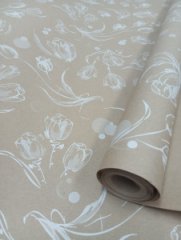 Крафт бумага Цветочный вальс белый на коричневом 720мм/60гр/10м ± 5%