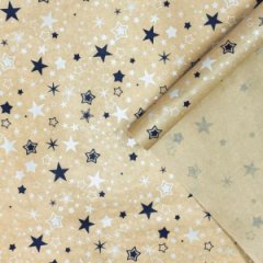 Крафт бумага Звезды белый/графитовый на коричневом фоне 720мм/40гр/10м± 5%