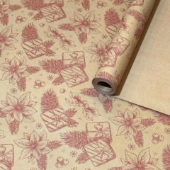 Упаковочная новогодняя бумага Цветы золотая 70см/60пл/10м